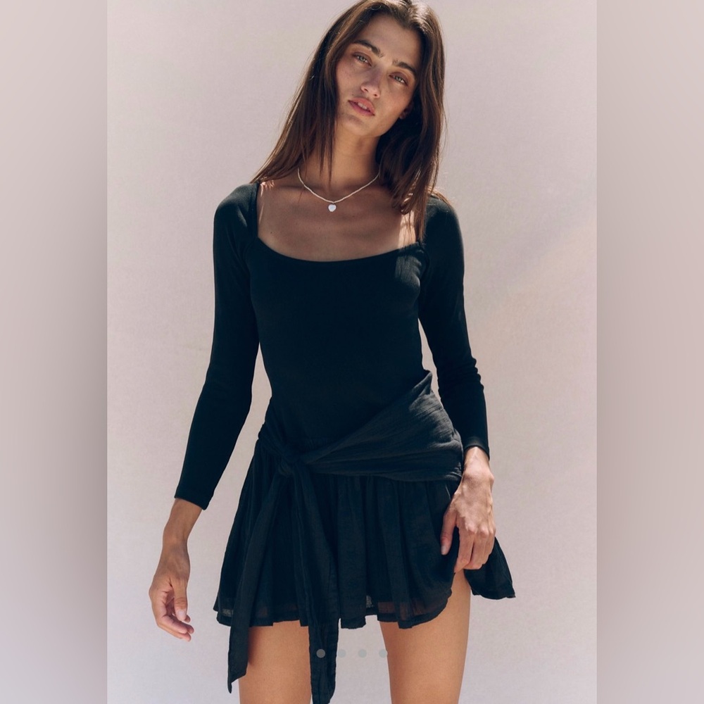Free People Black Long Sleeve Mini Dress